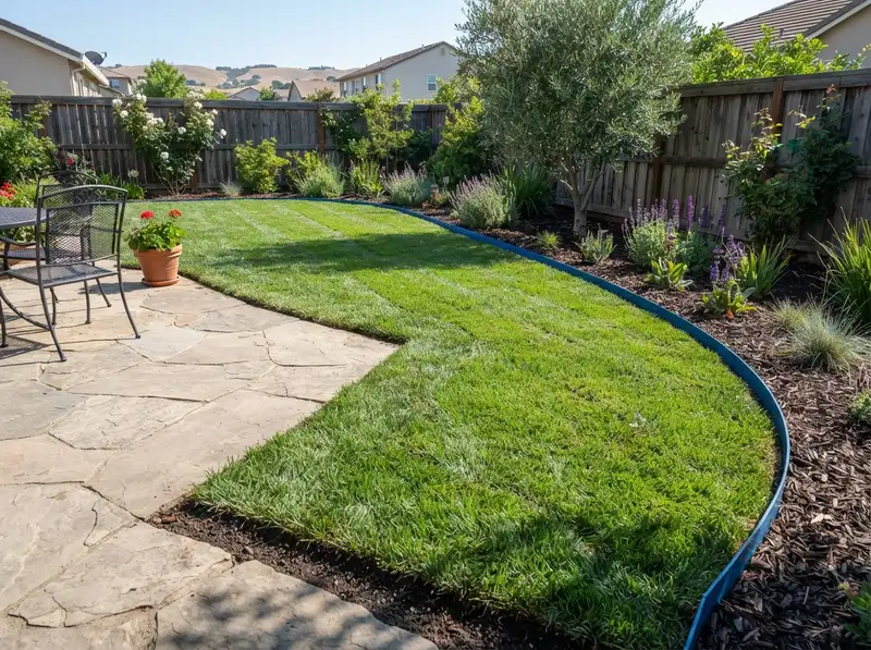 Newly installed green sod lawn Newly installed green sod lawn