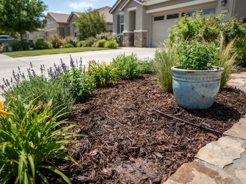 Fresh brown mulch installation in Vacaville Fresh brown mulch installation in Vacaville