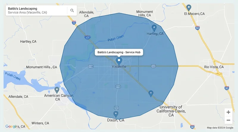 Service Area Map for Baldo's Landscaping
