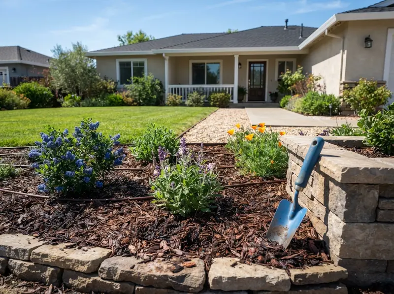 Fresh mulch in Vacaville garden bed Fresh mulch in Vacaville garden bed